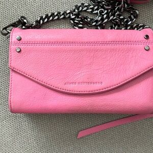 Aimee kestenberg zip wallet/purse.  Pink leather.   Dark silver metal chain